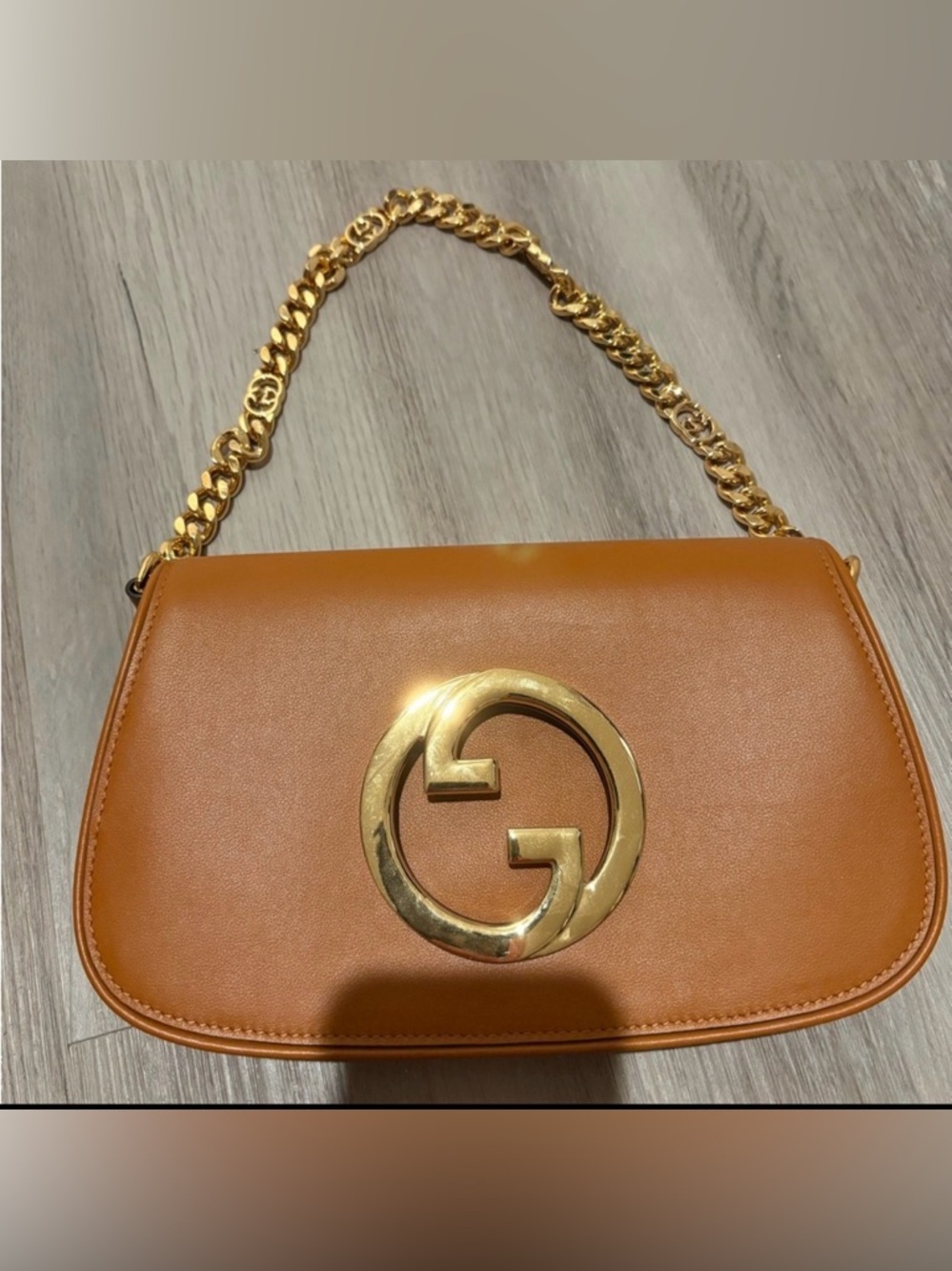 Leather Chain-Handle Shoulder Bag in Cognac